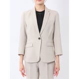 麻調合繊 1ボタン7分袖ジャケット+テーパードパンツ ベージュ | TAKA-Q WOMEN | 詳細画像5