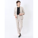 33ベージュ | 麻調合繊 1ボタン7分袖ジャケット+テーパードパンツ ベージュ | TAKA-Q WOMEN