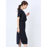 ストレッチウォッシャブル 半袖サックワンピース 紺(セットアップ可能) | TAKA-Q WOMEN | 詳細画像4 
