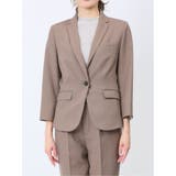 綿麻ライク 1ボタン7分袖ジャケット 茶(セットアップ可能) | TAKA-Q WOMEN | 詳細画像5