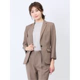 30茶 | 綿麻ライク 1ボタン7分袖ジャケット 茶(セットアップ可能) | TAKA-Q WOMEN
