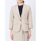 綿麻ライク 1ボタン7分袖ジャケット ベージュ(セットアップ可能) | TAKA-Q WOMEN | 詳細画像5