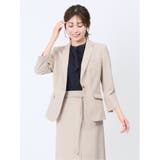 33ベージュ | 綿麻ライク 1ボタン7分袖ジャケット ベージュ(セットアップ可能) | TAKA-Q WOMEN