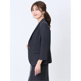 綿麻ライク 1ボタン7分袖ジャケット 紺(セットアップ可能) | TAKA-Q WOMEN | 詳細画像2