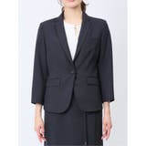 綿麻ライク 1ボタン7分袖ジャケット 紺(セットアップ可能) | TAKA-Q WOMEN | 詳細画像5