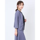 麻調合繊 キーネック7分袖ジャケット ダルブルー(セットアップ可能) | TAKA-Q WOMEN | 詳細画像4