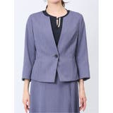 麻調合繊 キーネック7分袖ジャケット ダルブルー(セットアップ可能) | TAKA-Q WOMEN | 詳細画像5