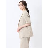 麻調合繊 半袖ダブルジャケット ベージュ(セットアップ可能) | TAKA-Q WOMEN | 詳細画像2