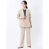 麻調合繊 半袖ダブルジャケット ベージュ(セットアップ可能) | TAKA-Q WOMEN | 詳細画像5