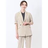 33ベージュ | 麻調合繊 半袖ダブルジャケット ベージュ(セットアップ可能) | TAKA-Q WOMEN
