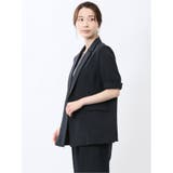 麻調合繊 半袖ダブルジャケット 紺(セットアップ可能) | TAKA-Q WOMEN | 詳細画像2