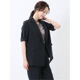 麻調合繊 半袖ダブルジャケット 紺(セットアップ可能) | TAKA-Q WOMEN | 詳細画像4