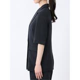 麻調合繊 半袖ダブルジャケット 紺(セットアップ可能) | TAKA-Q WOMEN | 詳細画像7