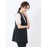 麻調合繊 ペプラム ジレ 紺(セットアップ可能) | TAKA-Q WOMEN | 詳細画像4
