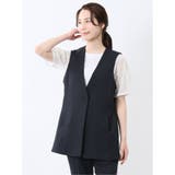 75紺 | 麻調合繊 ペプラム ジレ 紺(セットアップ可能) | TAKA-Q WOMEN
