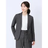 レーヨン混ストレッチ 1ボタンジャケット チェックグレー(セットアップ可能) | TAKA-Q WOMEN | 詳細画像1 