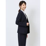 カットジョーゼット カラーレスジャケット 紺(セットアップ可能) | TAKA-Q WOMEN | 詳細画像4