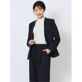 75紺 | カットジョーゼット カラーレスジャケット 紺(セットアップ可能) | TAKA-Q WOMEN