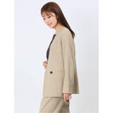 ウォッシャブル 麻調カラーレスダブルジャケット ベージュ(セットアップ可能) | TAKA-Q WOMEN | 詳細画像2