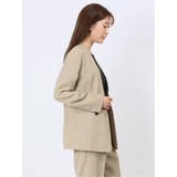 ウォッシャブル 麻調カラーレスダブルジャケット ベージュ(セットアップ可能) | TAKA-Q WOMEN | 詳細画像4