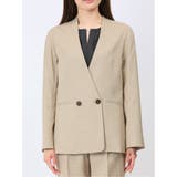ウォッシャブル 麻調カラーレスダブルジャケット ベージュ(セットアップ可能) | TAKA-Q WOMEN | 詳細画像5