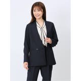 75紺 | ウォッシャブル 麻調カラーレスダブルジャケット 紺(セットアップ可能) | TAKA-Q WOMEN
