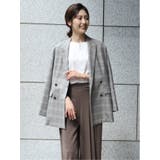 06グレー | ストレッチウォッシャブル グレンチェック柄 ダブルジャケット | TAKA-Q WOMEN