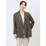 30茶 | ストレッチウォッシャブル グレンチェック柄 ダブルジャケット | TAKA-Q WOMEN
