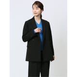 05黒 | ストレッチウォッシャブル 黒無地ダブルジャケット(セットアップ可能) | TAKA-Q WOMEN
