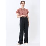 麻調合繊 セミワイドパンツ 紺(セットアップ可能) | TAKA-Q WOMEN | 詳細画像5