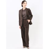 ウォッシャブル クリアツイル タックワイドパンツ こげ茶(セットアップ可能) | TAKA-Q WOMEN | 詳細画像4