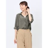 54カーキ | 脇タック前開き スキッパーシャツチュニック | TAKA-Q WOMEN
