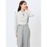 04グレー | ビンテージサテン リボンタイ 長袖プルオーバーブラウス | TAKA-Q WOMEN