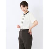 バンドカラーパイピング 半袖比翼ブラウス | TAKA-Q WOMEN | 詳細画像2