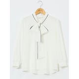 02アイボリー | ストレッチ 配色ボウタイ 長袖ブラウス | TAKA-Q WOMEN