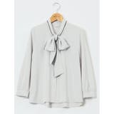 73サックス | ストレッチ 配色ボウタイ 長袖ブラウス | TAKA-Q WOMEN