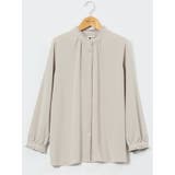 03ライトグレー | ストレッチ バンドカラーフリル 長袖ブラウス | TAKA-Q WOMEN