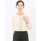 33ベージュ | バンドカラー配色 比翼 長袖ブラウス | TAKA-Q WOMEN