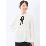 02アイボリー | 前身プリーツ リボン 長袖プルオーバーブラウス | TAKA-Q WOMEN