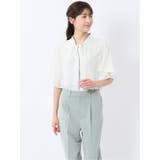01白 | 配色ボウタイ 半袖比翼ブラウス | TAKA-Q WOMEN