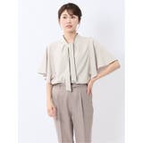 33ベージュ | 配色ボウタイ 半袖比翼ブラウス | TAKA-Q WOMEN