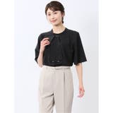 75紺 | 金具付きボウタイ風 半袖プルオーバーブラウス | TAKA-Q WOMEN