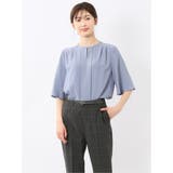 70青 | ホック付きクルーネック 半袖プルオーバーブラウス | TAKA-Q WOMEN