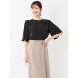 75紺 | ホック付きクルーネック 半袖プルオーバーブラウス | TAKA-Q WOMEN