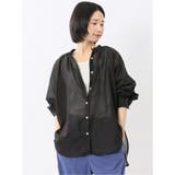 05黒 | ラグランギャザー シアー長袖シャツ | TAKA-Q WOMEN
