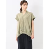 54カーキ | フロントタックかぶり スキッパーシャツ | TAKA-Q WOMEN
