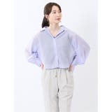 70青 | ショート シアー長袖シャツ | TAKA-Q WOMEN
