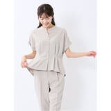 麻調合繊 バンドカラー 半袖ブラウス(セットアップ可能) | TAKA-Q WOMEN | 詳細画像1