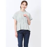 62ライトグリーン | 麻調合繊 バンドカラー 半袖ブラウス(セットアップ可能) | TAKA-Q WOMEN