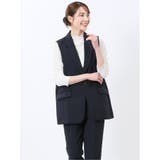 75紺 | 麻調合繊 テーラード ロングジレ(セットアップ可能) | TAKA-Q WOMEN